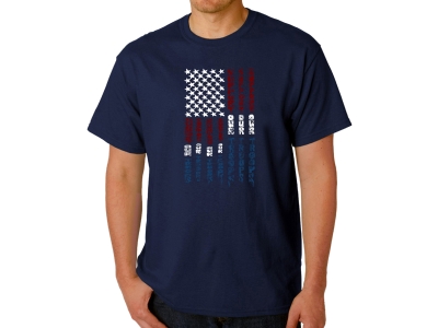 LA Pop Art Men's Word Art T-shirt - Support our Troops, Small, Navy Blue