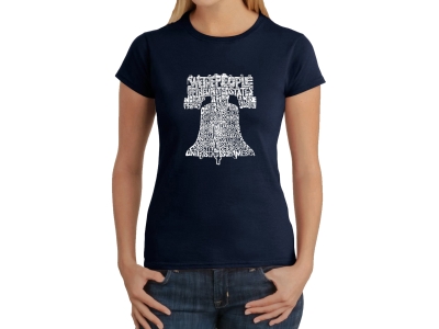 LA Pop Art Women's Word Art T-Shirt - Liberty Bell, XXL, Navy Blue