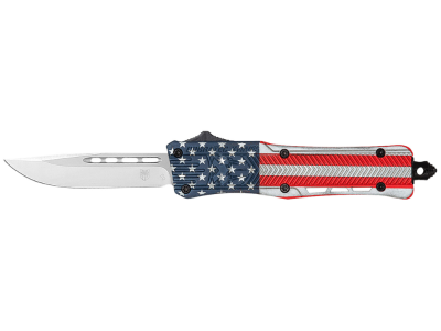 CobraTec 2.75" OTF Drop Point D2 Flag Aluminum Handle Knife