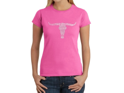 LA Pop Art Women's Word Art T-Shirt - Names of Legendary Outlaws, Medium, Pink