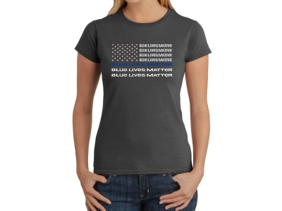 LA Pop Art Women's Word Art T-Shirt - Blue Lives Matter, Large, Grey