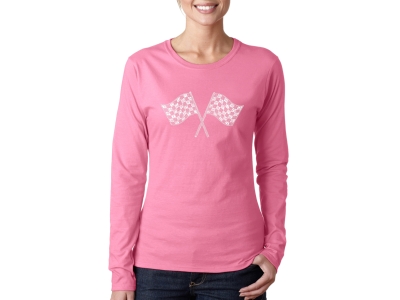 LA Pop Art Women's Word Art Long Sleeve T-Shirt - RACE TRACKS, Medium, Pink