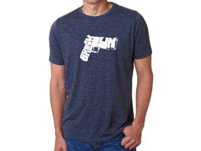 LA Pop Art Men's Premium Blend Word Art T-shirt - BROOKLYN GUN, Medium, Navy Blue