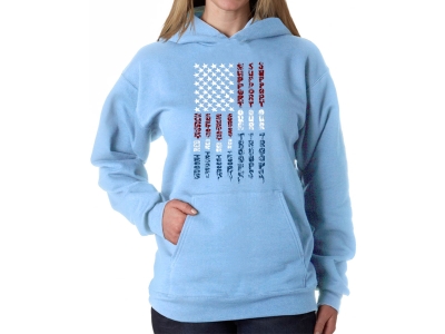 LA Pop Art Women's Word Art Hooded Sweatshirt - Support our Troops, Extra Large, Blue