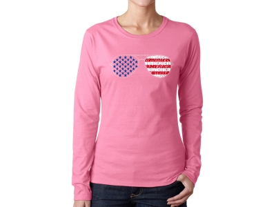 LA Pop Art Americana Sunglasses - Women's Word Art Long Sleeve T-Shirt, Small, Pink