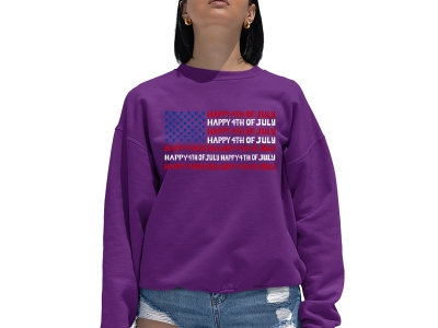 LA Pop Art Happy 4th of July - Women's Word Art Crewneck Sweatshirt, 4XL, Purple