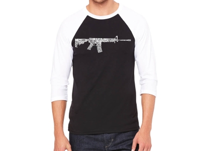 LA Pop Art Men's Raglan Baseball Word Art T-shirt - AR15 2nd Amendment Word Art, XXXL, Black/White