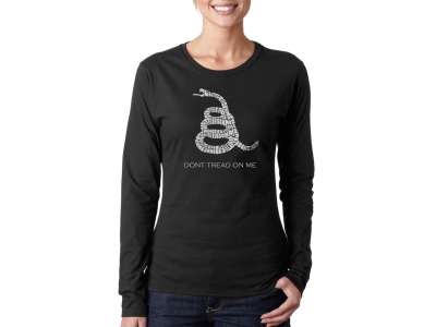 LA Pop Art Women's Word Art Long Sleeve T-Shirt - DONT TREAD ON ME, Small, Black