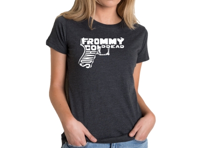 LA Pop Art Women's Premium Blend Word Art T-shirt - Out of My cold Dead Hands Gun, Small, Black