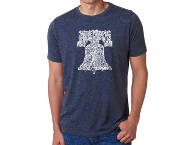LA Pop Art Men's Premium Blend Word Art T-shirt - Liberty Bell, Extra Large, Navy Blue