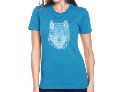 LA Pop Art Women's Premium Blend Word Art T-shirt - Wolf, Small, Turquoise