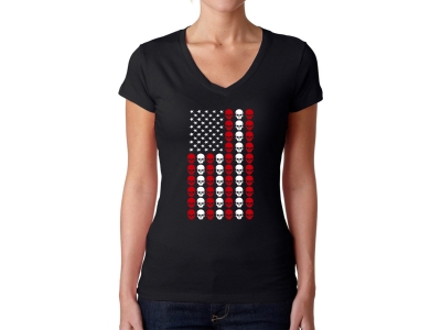 LA Pop Art Skull Flag - Women's Word Art V-Neck T-Shirt