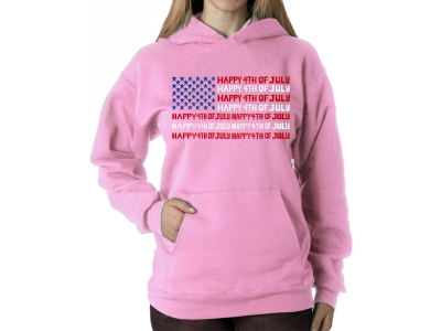 LA Pop Art Happy 4th of July - Women's Word Art Hooded Sweatshirt, Small, Pink
