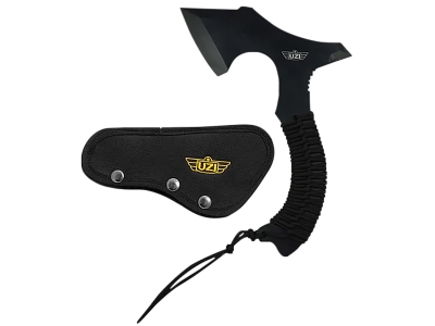 UZI Throwing Axe, 7" Stainless Blade, Black Paracord Handle