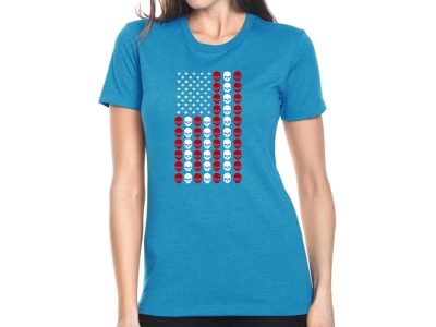 LA Pop Art Skull Flag - Women's Premium Blend Word Art T-Shirt, XXL, Turquoise