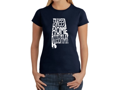 LA Pop Art Women's Word Art T-Shirt - Sweet Home Alabama, Medium, Navy Blue