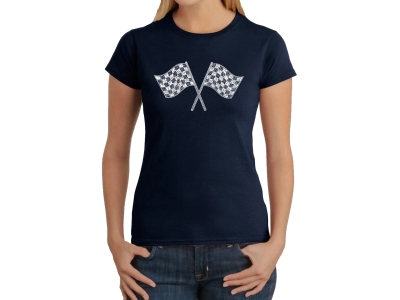 LA Pop Art Women's Word Art T-Shirt - NASCAR NATIONAL SERIES RACE TRACKS, Large, Navy Blue