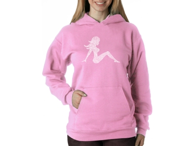 LA Pop Art Women's Word Art Hooded Sweatshirt -MUDFLAP GIRL, Large, Pink