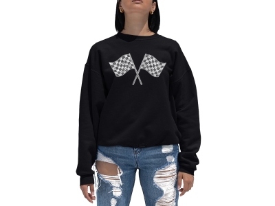 LA Pop Art Women's Word Art Crewneck Sweatshirt - RACE TRACKS, XXL, Black