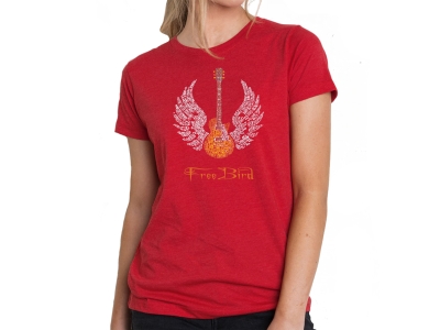 LA Pop Art Women's Premium Blend Word Art T-shirt - LYRICS TO FREEBIRD, Large, Red
