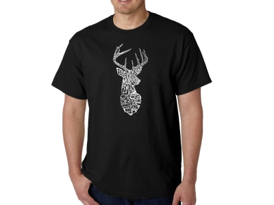 LA Pop Art Men's Word Art T-shirt - Types of Deer, Extra Large, Black