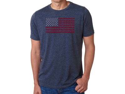 LA Pop Art Proud To Be An American - Men's Premium Blend Word Art T-Shirt, Large, Navy Blue