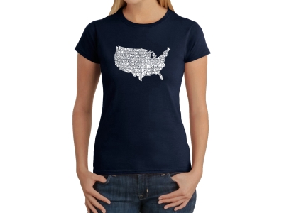 LA Pop Art Women's Word Art T-Shirt - THE STAR SPANGLED BANNER, Extra Large, Navy Blue