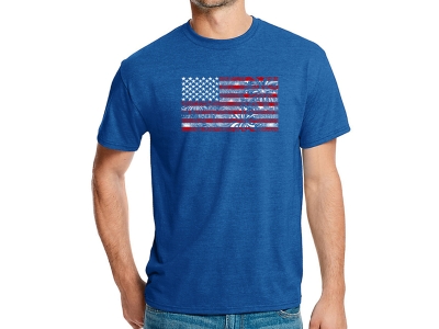 LA Pop Art Men's Premium Blend Word Art T-shirt - Fireworks American Flag, Large, Royal Blue