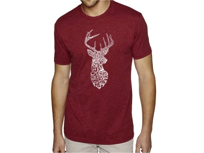 LA Pop Art Men's Premium Blend Word Art T-shirt - Types of Deer, Large, Red