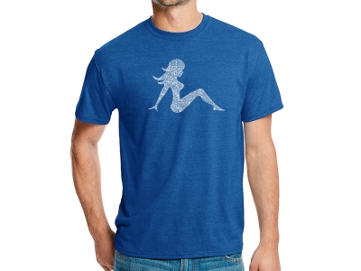 LA Pop Art Men's Premium Blend Word Art T-shirt - MUDFLAP GIRL, Large, Royal Blue