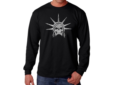 LA Pop Art Men's Word Art Long Sleeve T-shirt - Freedom Skull, Medium, Black
