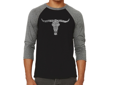 LA Pop Art Men's Raglan Baseball Word Art T-shirt - Names of Legendary Outlaws, Large, Grey