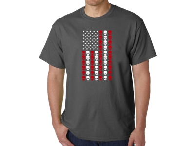 LA Pop Art Skull Flag - Men's Word Art T-Shirt, Extra Large, Grey