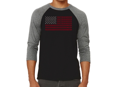 LA Pop Art Proud To Be An American - Men's Raglan Baseball Word Art T-Shirt, Extra Large, Grey