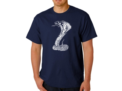 LA Pop Art Men's Word Art T-shirt - Types of Snakes, XXL, Navy Blue