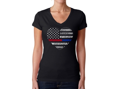 LA Pop Art Women's Word Art V-Neck T-Shirt - American Woman, XXL, Black