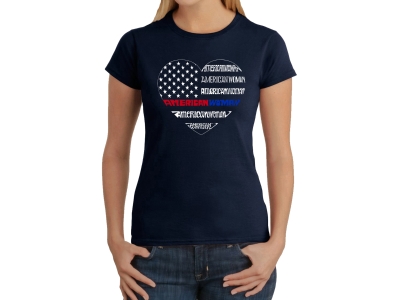 LA Pop Art Women's Word Art T-Shirt - American Woman, Medium, Navy Blue