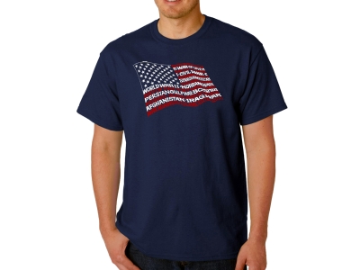 LA Pop Art Men's Word Art T-shirt - American Wars Tribute Flag, Large, Navy Blue