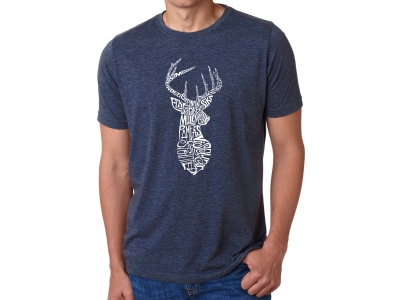 LA Pop Art Men's Premium Blend Word Art T-shirt - Types of Deer, XXXL, Navy Blue