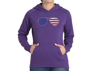 LA Pop Art Americana Sunglasses - Women's Word Art Hooded Sweatshirt, Large, Purple