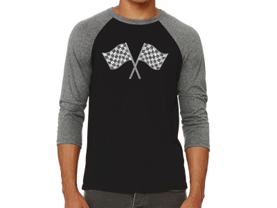 LA Pop Art Men's Raglan Baseball Word Art T-shirt - RACE TRACKS, Extra Large, Grey