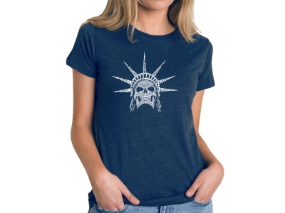 LA Pop Art Women's Premium Blend Word Art T-shirt - Freedom Skull, Large, Navy Blue