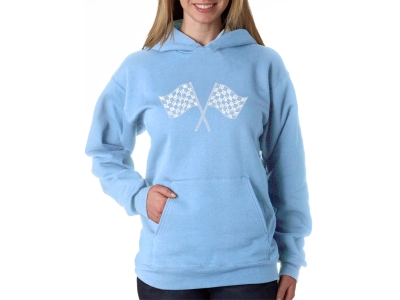 LA Pop Art Women's Word Art Hooded Sweatshirt -NASCAR NATIONAL SERIES RACE TRACKS, Small, Blue