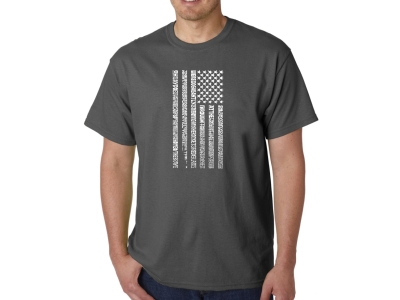 LA Pop Art Men's Word Art T-shirt - National Anthem Flag, XXL, Charcoal