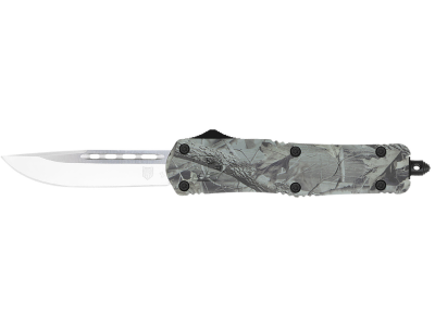 CobraTec 3" OTF Drop Point Knife D2 5" Woodland Camo Handle