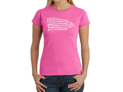 LA Pop Art Women's Word Art T-Shirt - Pledge of Allegiance Flag, Medium, Pink