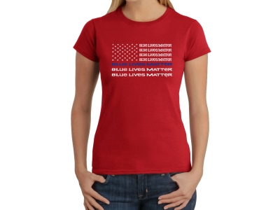 LA Pop Art Women's Word Art T-Shirt - Blue Lives Matter, Small, Red