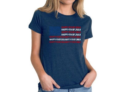 LA Pop Art Happy 4th of July - Women's Premium Blend Word Art T-Shirt, Small, Navy Blue