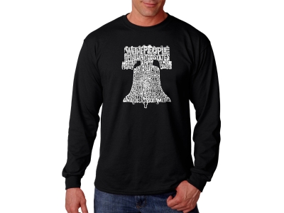 LA Pop Art Men's Word Art Long Sleeve T-shirt - Liberty Bell, Small, Black