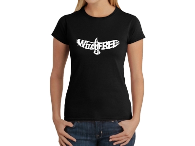 LA Pop Art Women's Word Art T-Shirt - Wild and Free Eagle, Large, Black